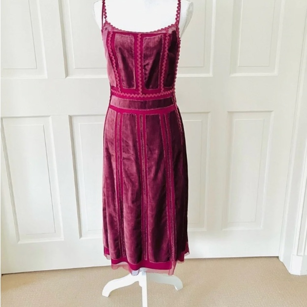 Alberta Ferretti magenta red velvet and tulle dress - Picture 2 of 11